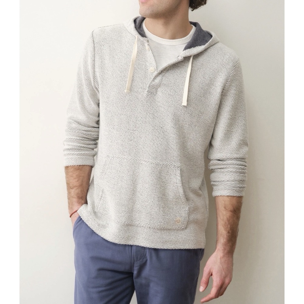 Marine Layer Terry Hoodie Sz M Textured Portola Beach Henley Pullover Striped